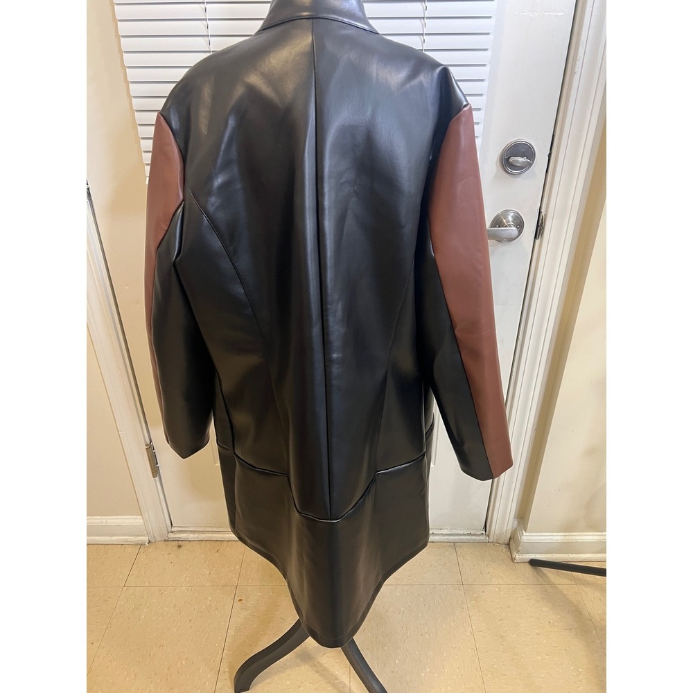 Plus Size Faux Leather Color Block Mid Length Zip Front Jacket 2XL - Picture 5 of 13